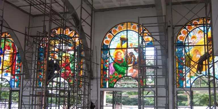 Stained glass window construction of St. Therese Columbarium